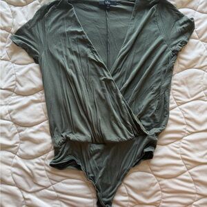 Lulu's Olive Green Surplice Bodysuit